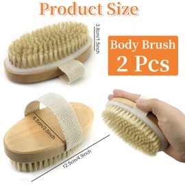 2 Stück Körperbürste Trockenbürste, Peelingbürste, Natürliche Borsten, Badebürste zum Entfernen Cellulite, Abgestorbener Haut, verbessert Lymphfunktionen, Peeling