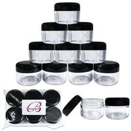 Beauticom 12 Pieces 30 Gram 30 ML Empty Clear Round Small Jars with Black Screw Cap Lid for Storing Loose Powders and Pigments, Makeup and Beauty Samples - BPA Free
