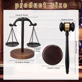 Vintage Metal Justice Represent Libra, Wooden Gavel with Sound Block Set, Lawyer Scale of Justice for Decorations, Law Schools, Moot Courts, and Law Firms