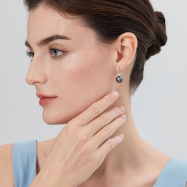 Pearl Dangle Earrings Pearl Diamond Earrings Silver Pearl Earrings Pearl Dangling Earring Sterling Silver Pearl Earrings for Women Pearl Leverback Earrings Gray Pearl Drop Earrings 10MM ZDaoBen