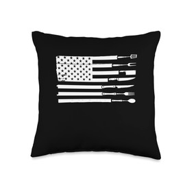American Cook Grill BBQ Meat Lover Patriotic Chef Grilling Barbeque American Flag Throw Pillow, 16x16, Multicolor
