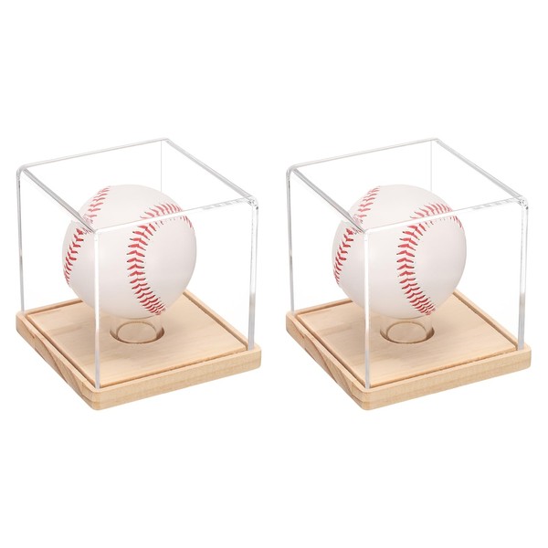 sourcing map 2Pcs Baseball Display Case with Wooden Round Base,