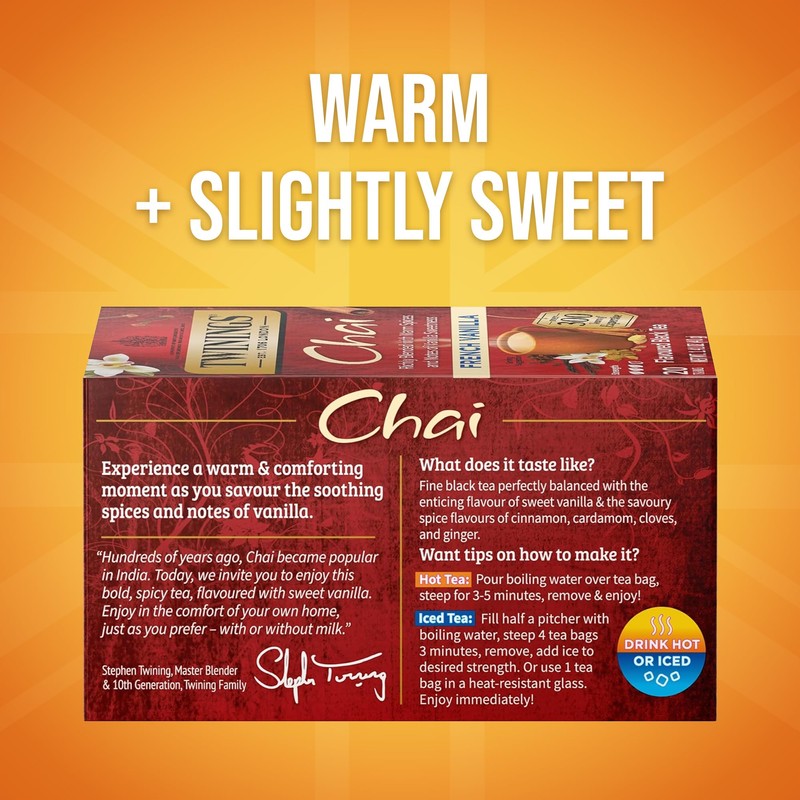 Twinings French Vanilla Chai Black Tea Individually Wrapped Bags, 20