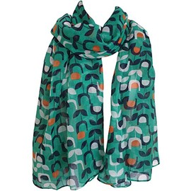 GlamLondon Women's Block Floral Print Scarf Retro Wrap (Green New)