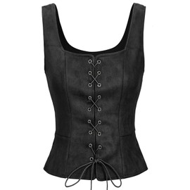 Plus Size Renaissance Corset Medieval Costume Women Pirate Vest Lace Up Floral Viking Ren Faire Corset Black 4X-Large
