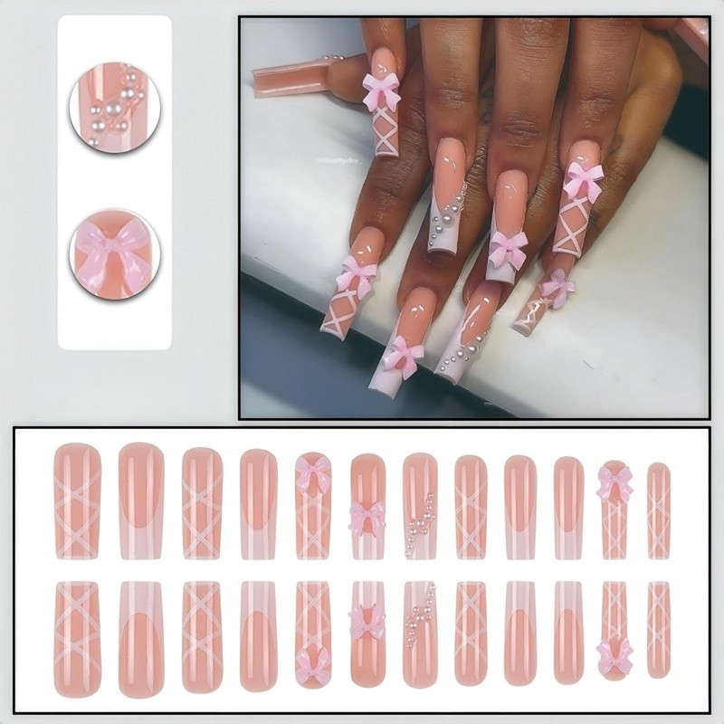 Rchovsam Long Square Press on Nails xl French Tip Fake