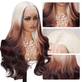 Itimay Synthetic Hair Wig 13x6 Glueless Lace Front Body Wave Blonde Brown Ombre Pre Plucked HD Transparent Lace Breathable Ready to Wear with Baby Hair for Women