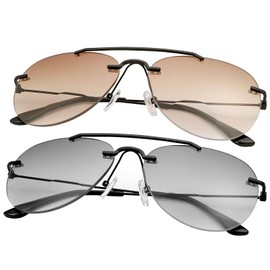 PEEPAI 2 Pack Bifocal Reading Glasses Sunglasses UV Protection Sun Readers Rimless Blue Light Blocking Tinted Eyewear for Men Women 2.0