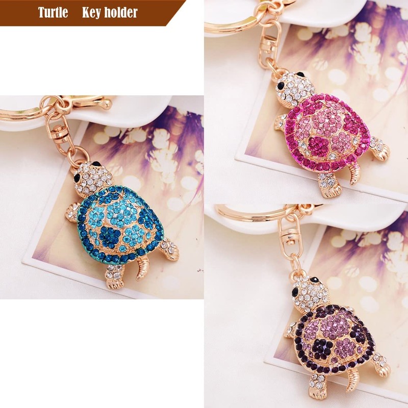 Rigral Turtle Turtle Bag Charm Glitter Key Ring, Pink