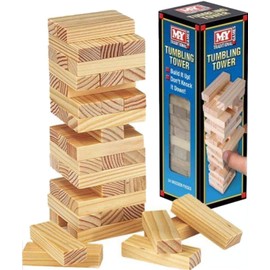 Marco Paul Traditional Wooden Tumbling Tower Block Game, 48 wooden pieces Indoor or Outdoor Games Fun Entertainment Set for Kids and Adults Outdoor Games for Kids and family, Classic Children's Game