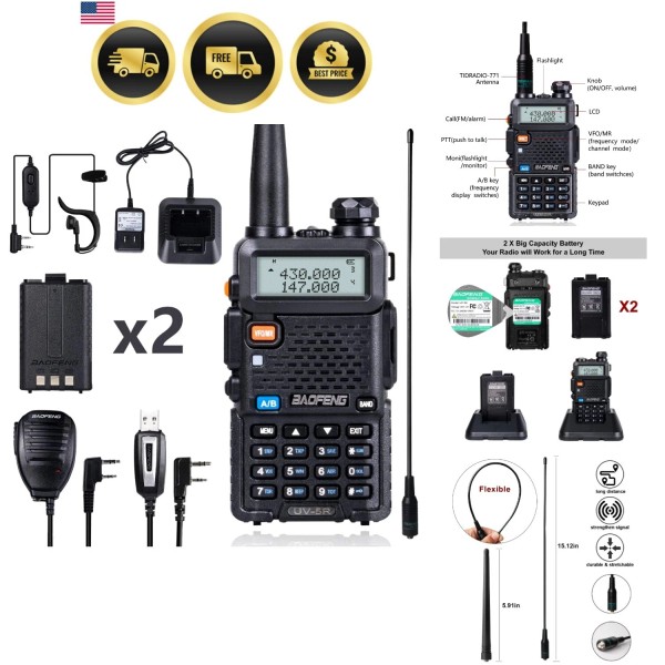 Unbranded Ham Radio Dual Band 8W with Extra Batteries Long