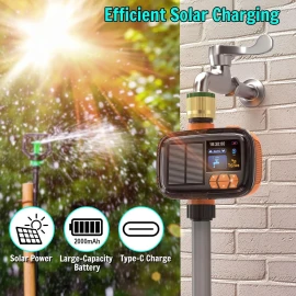 TRJZWA Solar Sprinkler Timer, USB-C Charging Irrigation System 2000mAh for Yard/Garden