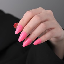 Stbisen Fuchsia Press on Nails Almond, Fashion Solid Short Fake Nails Kit, Glossy Gel Finish Almond Press On Nails, Natural Glue On Nails, Reusable Stick On Fake Nails for Women, 15 Sizes 30Pcs