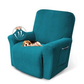 KEKUOU Recliner Chair Covers,Lazy Boy Recliner Covers Stretch Couch Cover Slipcovers 1 Piece Furniture Protector with Elastic Bottom for Kid,Dog(Recliner,Peacock Blue)