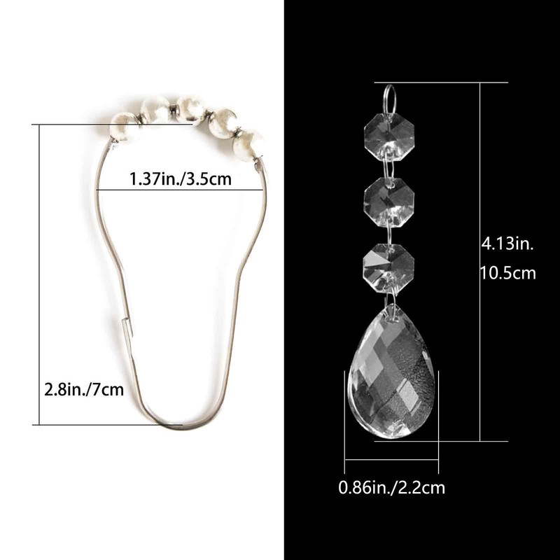 Cute Waterdrop Shower Curtain Rings with Rustproof Stainless Steel Hooks,