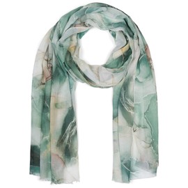styleBREAKER 01016219 Women's Scarf with Elegant Marble Pattern and Short Fringes, Light Scarf in Pastel Colours, Stole, Green