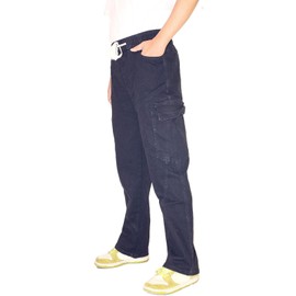 Men's Hiking Pants Casual Cargo Jeans - Multi-Pocket Denim Work Pants | Straight Leg | Elastic Waist & Drawstring for Hiking, Fishing, Tactical, Jogger (Black,Size L (34))