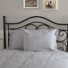 Piper Classics Farmhouse Ticking Stripe Blue Standard Sham, 21" x 27", Bed Pillow Cover