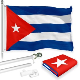 UD_G128 Combo Pack: 6 Feet Tangle Free Spinning Flagpole (Silver) Cuba Cuban Flag 3x5 ft Printed 150D Brass Grommets (Flag Inclu