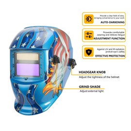 Yirepny 1 Set Welding Helmet, True Color Auto Darkening Welding Helmet, Solar Powered Welding Helmet Auto Darkening, Arc-Weld Grinding Welding Mask, Weld Hood Helmet, Large Viewing Screen(US Delivery)