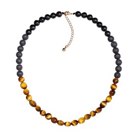 Jewever Triple Protection Obsidian/Lava Stone/Gemstones Necklace Essential Oil Diffuser Necklaces for Women Spiritual Aromatherapy Choker Relieve Anxiety Jewelry Gifts (Tiger's Eye)