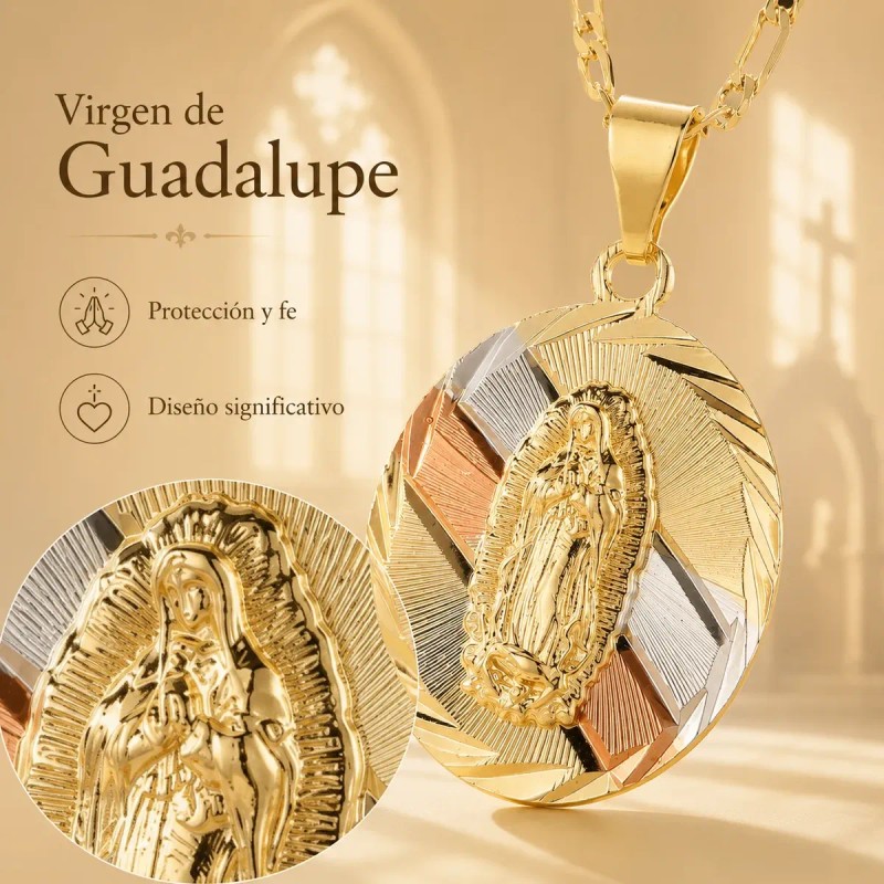 Collar Virgen Guadalupe Plata 925 Oro 14k Tricolor Regalo