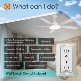 addlon Ceiling Fans with Lights, 52 inch White Ceiling fan with Light and Remote Control, Reversible, 3CCT, Dimmable, Noiseless, Small Ceiling Fan for Bedroom, Farmhouse, Indoor/Outdoor Use