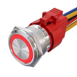 APIELE New 22 mm Momentary Pressure Switch 12 VDC 10 A with LED Waterproof Momentary Push Button Switch with Pre-Wired Plug, Car RV Truck Boat On/Off Button Switch (Red)