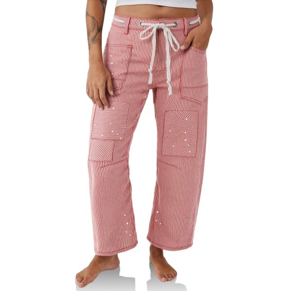 PLNOTME Womens Baggy Barrel Horseshoe Jeans Wide Leg Patchwork Low