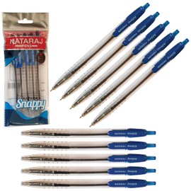 NATARAJ Snappy Ballpoint Pens, Retractable, BLUE, 0.7mm Fine Point, Pack of 10, Smooth Writing, Perfect School Office Home Use, ZOFAX Black Ball Pen