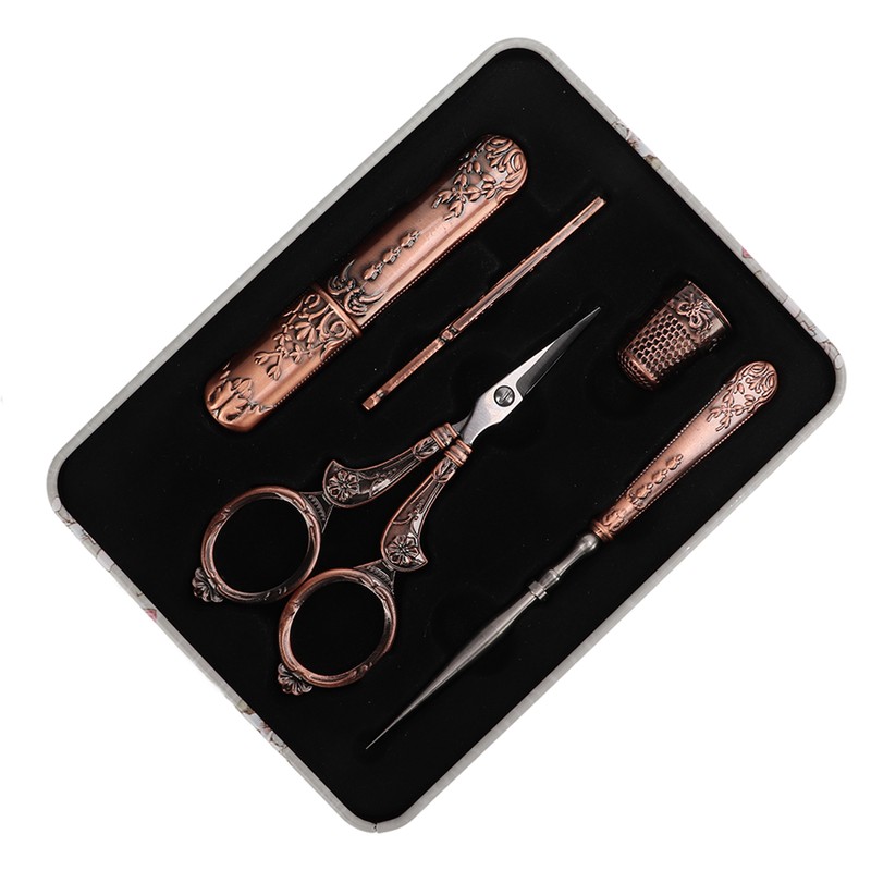 Embroidery Scissors Kit Red Ancient European Retro Style Stainless Steel