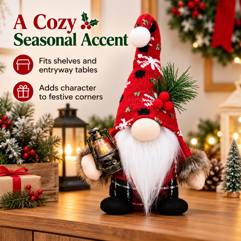 Christmas Gnome Plush Decor - Red Knitted Hat for Holiday