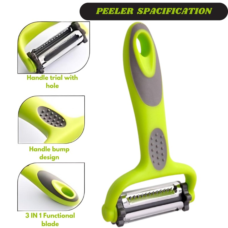 3-in-1 Multifunction Peeler with Rotatable Blades Stainless Steel Ergonomic Handle