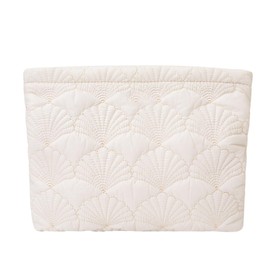 Makeup Bag for Women,Large Quilted Cosmetic Organizer Pouch Cute Floral Cotton Make up Bag Puffy Portable Travel Toiletry Bag Girls Zipper Waterproof Storage Bags,White Shell