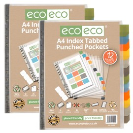 eco-eco A4 95% Recycling Kit 12 Punched Poly Pockets with Dividers, Index Sheets, Sheet Protectors, Pack of 2, eco058x2