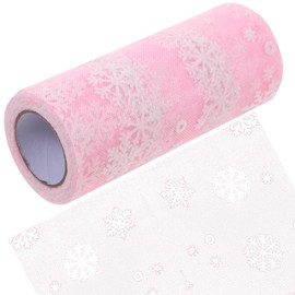 SEWACC 15cm 10Yards Christmas Snowflake Tulle Roll Craft Glitter Organza Snowflake Gauze Xmas Wrapping Ribbon for Christmas Decor Table Runner for Party Decoration (Pink)