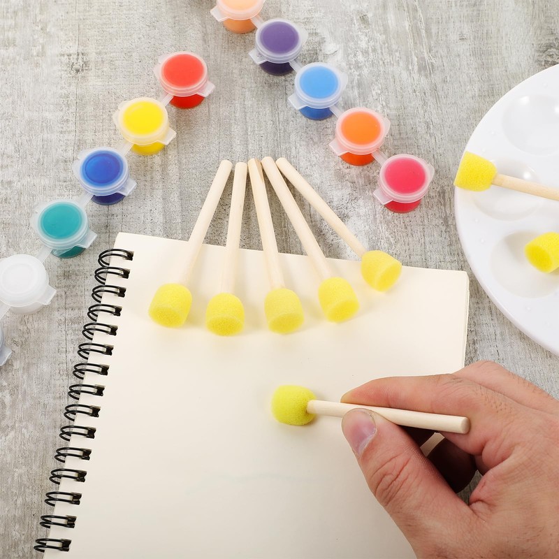 40 Pcs Round Sponge Paint Brushes Painting Brushes with Wooden