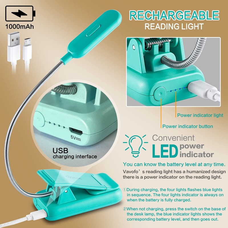 VAVOFO Clip On Book Light for Bed Kids, 7 LED