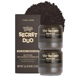 I DEW CARE Dry Shampoo Powder - Tap Secret Dark Brown Duo | With Betaine, Black Ginseng, Non-aerosol, Benzene-free, Mattifying Root Boost, No White Cast, Travel Size Dry Shampoo for Dark Hair