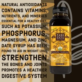 Coachella California Pure Organic Date Syrup By Julian's Valleys, 16 Ounce Squeeze Flip Cap, Gluten-free, Vegan, GMO-Free, Kosher