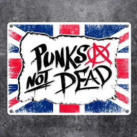 Punks not Dead Union Jack Metal Sign in 15 x 20 cm in Graffiti Look with Anarchy Sign for Real Punkers and Rebels British Rock Music Alternative UK