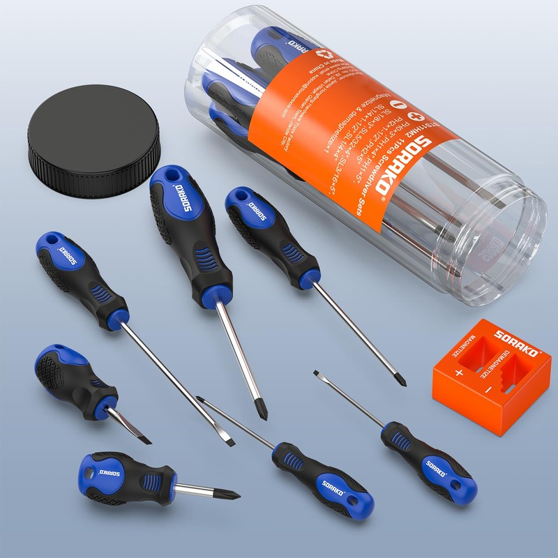 SORAKO 11-Piece Magnetic Screwdriver Set, 5 Phillips and 5 Slotted