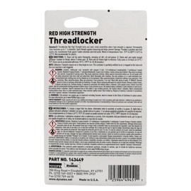 Dynatex 49451 Red High Strength Threadlocker, 6ml - Industrial Grade Lock Tight, Ideal for Nut and Bolt Assemblies, Resists Leakage, Shock, and Vibration - Red Locktight Thread Locker