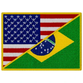 EmbTao USA American United States Flag and Brazil Flag Patch Embroidered Badge Biker Applique Iron On Sew On Emblem