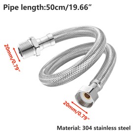 Qrity 1 x Flexible Tap Connectors, G1/2 Inch Female Thread x G1/2 Inch Male Thread, Stainless Steel Braided Hose, 50 cm