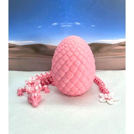3D Printed Articulated Dragon with Egg, 12" Pink and White Cherry Blossom Dragon, Fidget ADHD Autism Toy Dragon Gift Ideas D023-PE