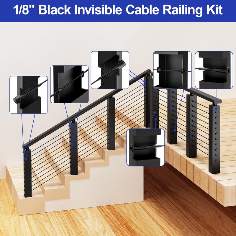 BLIKA 50 Pack 1/8" Black Stainless Steel Invisible Receiver and