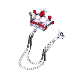Crystal Crown Hanging Chain Brooch Suit Pin Sparkling Vintage Gold Crown Brooch Elegant Suit Stud Shirt Studs Lapel Pin Accessories for Women Men - Silver & Red