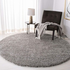 Safavieh California Premium Shag Collection SG151-7575 2-inch Thick Area Rug, 4' Round, Silver