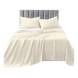R&Z Plain Luxuary Polycotton Flat Sheets Single, Double, King, S King (Cream, Double)
